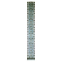 2'6"x25'7" Blue Pure Wool Agra Shah Abbas Vines Design Hand Knotted Runner Rug