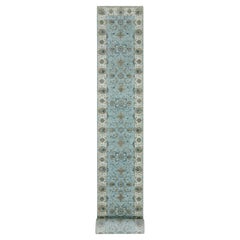2'6"x25'8" Cerulean Blue Pure Wool Hand Knotted Shah Abbas XL Runner Oriental