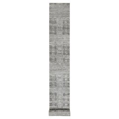 2'6"x25'9" gris noué à la main Design moderne en laine naturelle Tapis oriental XL