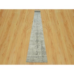 2'6"x26' Owl Gray Hand Knotted Cut and Loop Pile Modern XL Runner Oriental Rug