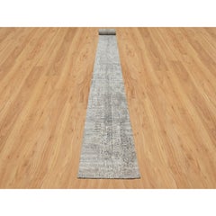 2'6"x29'9" Gray Hand Knotted Modern Design Undyed Natural Wool XL Runner Rug