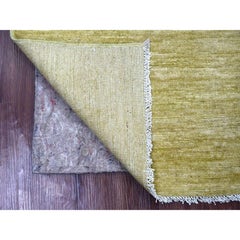 2'6"x3' Green Plain Solid Pattern Hand Knotted Hand Spun Ghazni Wool Mat Rug