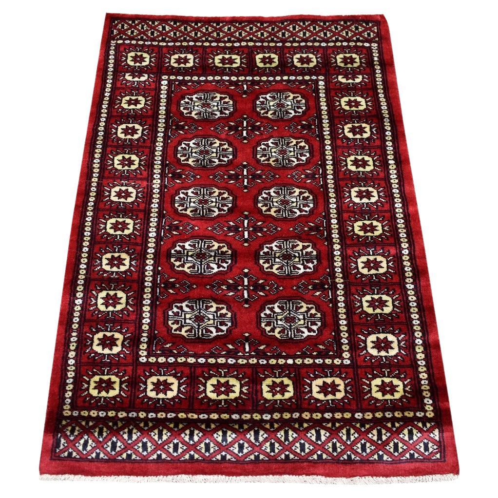 2'6"x3'10" Hand Knotted Mori Bokara Deep Red Pure Wool Oriental Rug For Sale