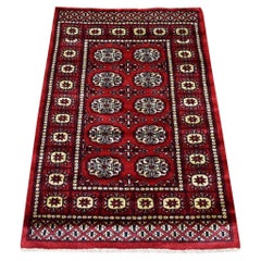 2'6"x3'10" Hand Knotted Mori Bokara Deep Red Pure Wool Oriental Rug