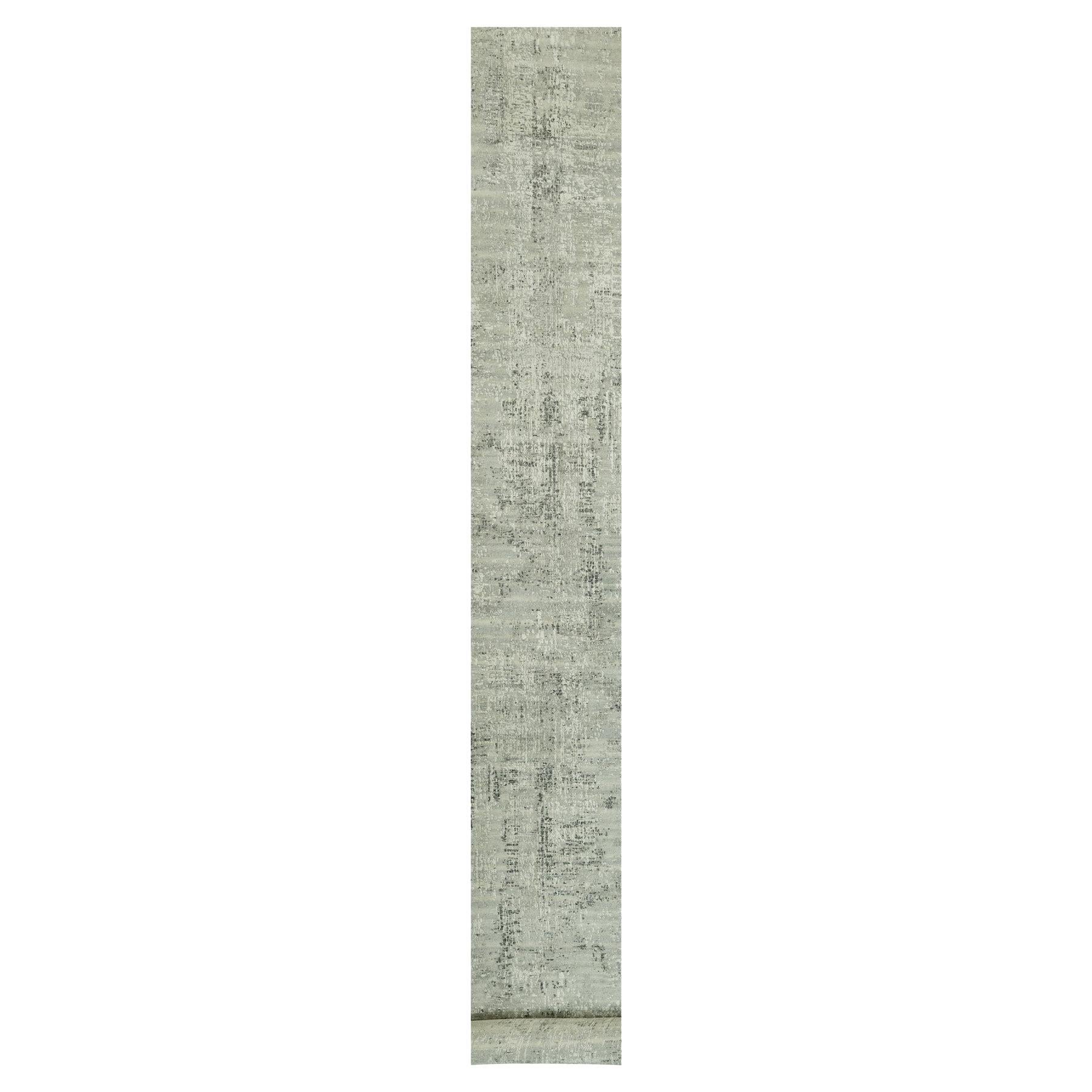 2'6"x31'8" Gray All Wool Modern Design Cut and Loop Pile Hand Knotted Runner Rug