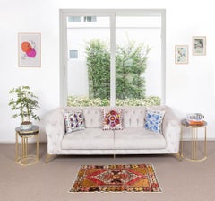 Vintage Hand Knotted Scatter Accent Rug, Authentic Turkish Door Mat