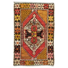 Retro Hand Knotted Scatter Accent Rug, Authentic Turkish Door Mat