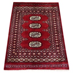 2'6"x3'9" Hand Knotted Mori Bokara Deep Red Pure Wool Rug
