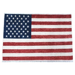2
6"x3
9" Red Wall Hanging American Flag Hand Knotted Pure Wool Oriental Rug