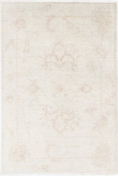 2.6x4 ft Hand Knotted Beige Turkish Wool Accent Rug with All-Over Floral Design