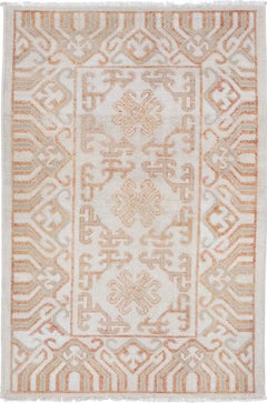2.6x4 ft Hand Knotted Ivory, Coral Wool Accent Rug with Geometric Design
