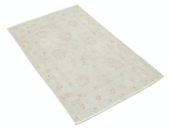 2.6x4 ft Handknotted Beige Wool Oushak Rug with Rug with All-Over Floral Design