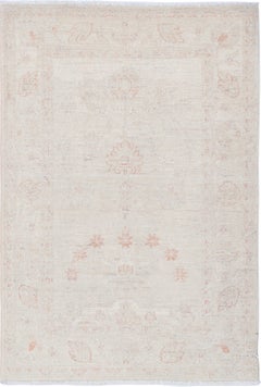 2.6x4 ft Traditional Hand Knotted Turkish Accent Rug. Beige Wool Area Rug