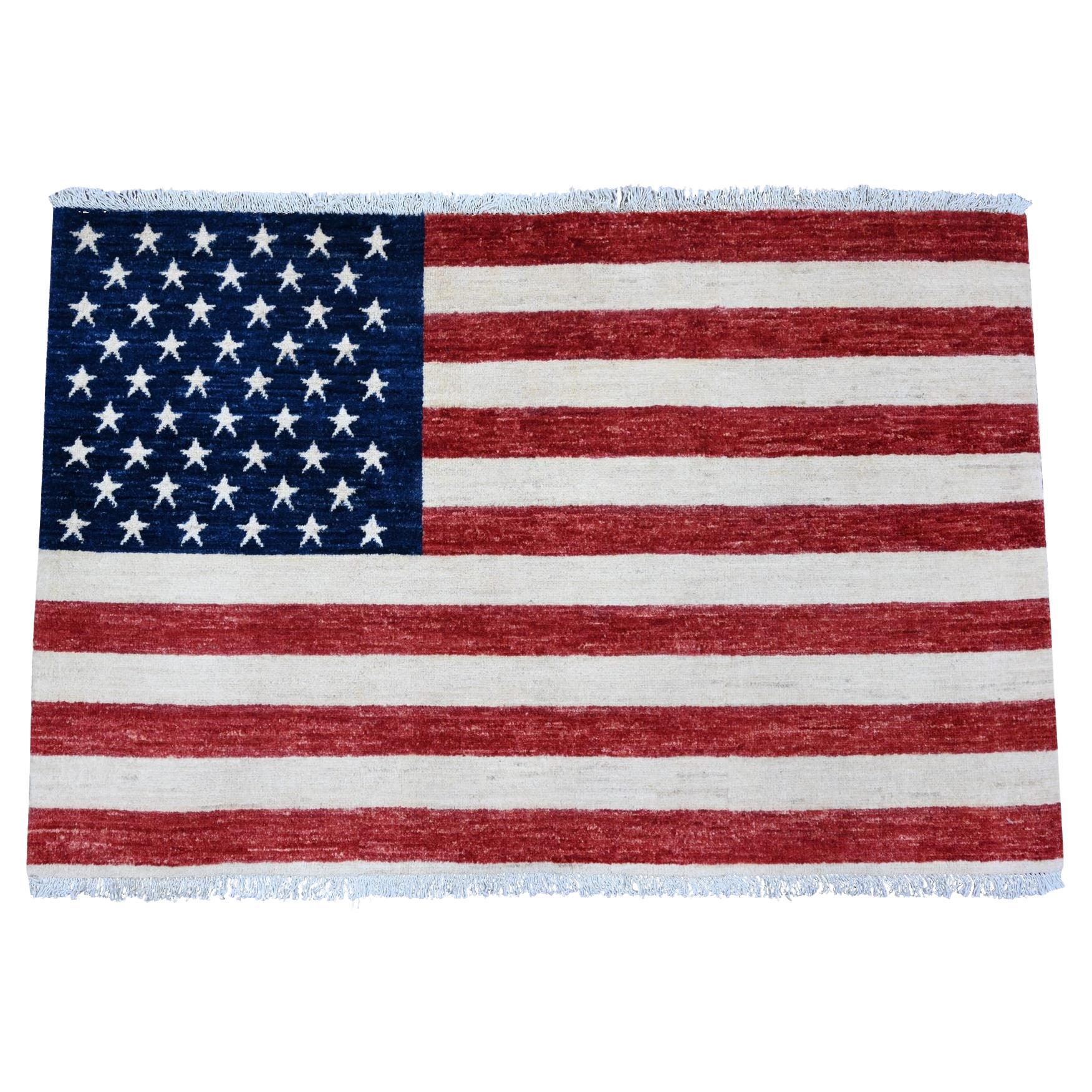 2'6 "x4' Old Glory Red American Flag Tapis suspendu en laine douce nouée à la main