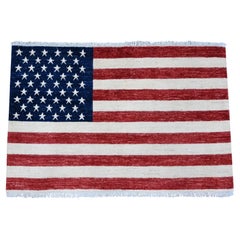 2'6"x4' Old Glory Red American Flag Hand Knotted Soft Wool Wall Hanging Rug