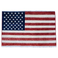 2'6"x4' Old Glory Red Hand Knotted American Flag Soft Wool Wall Hanging Rug