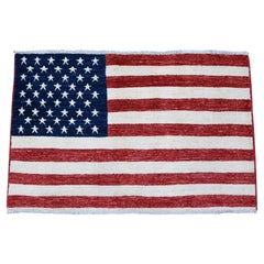 2'6"x4' Old Glory Red Wall Hanging American Flag Hand Knotted Soft Wool Rug