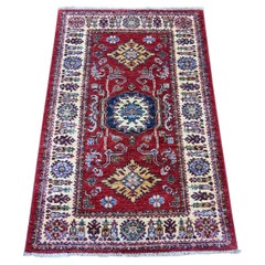 2'6 "x4' Rot Afghan Super Kazak Medaillons Design Handgeknüpft Wolle Matte Teppich
