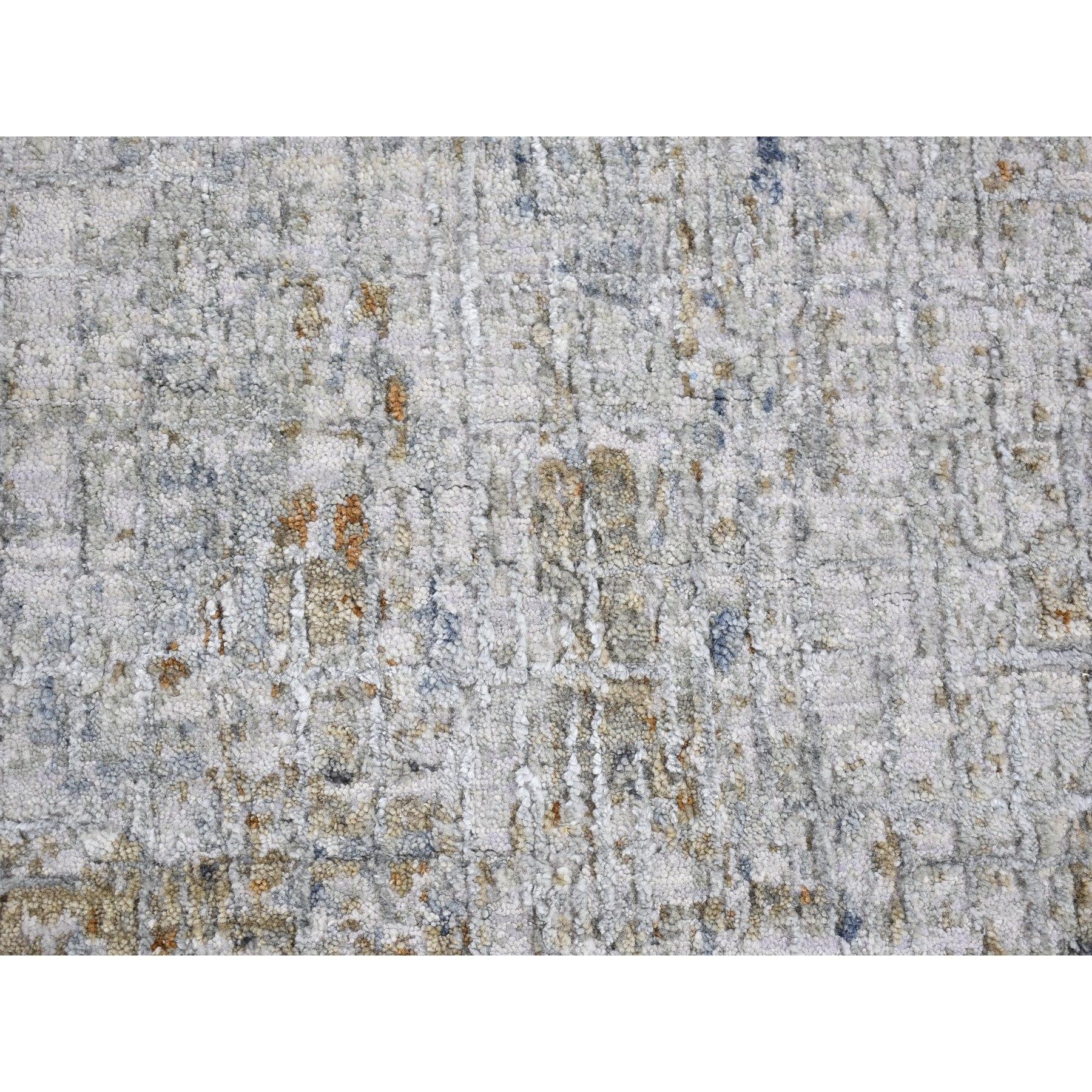 This is a truly genuine one-of-a-kind Wool Denser Weave Persian Knot Hand Knotted Silver Abstract Design Scatter Size Oriental Rug. It has been woven for months and months in the centuries-old Persian weaving craftsmanship techniques by expert