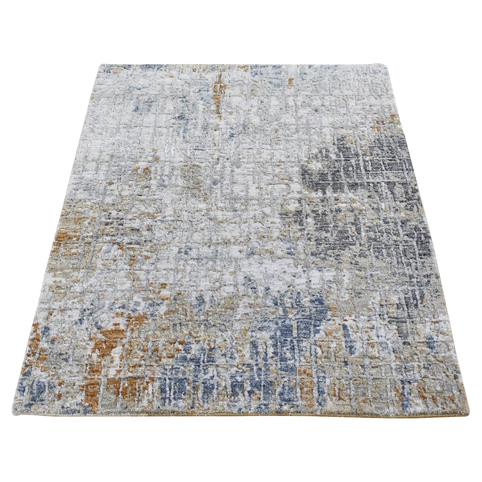 2'6"x4'1" Wool Denser Weave Hand Knotted Silver Abstract Design Rug