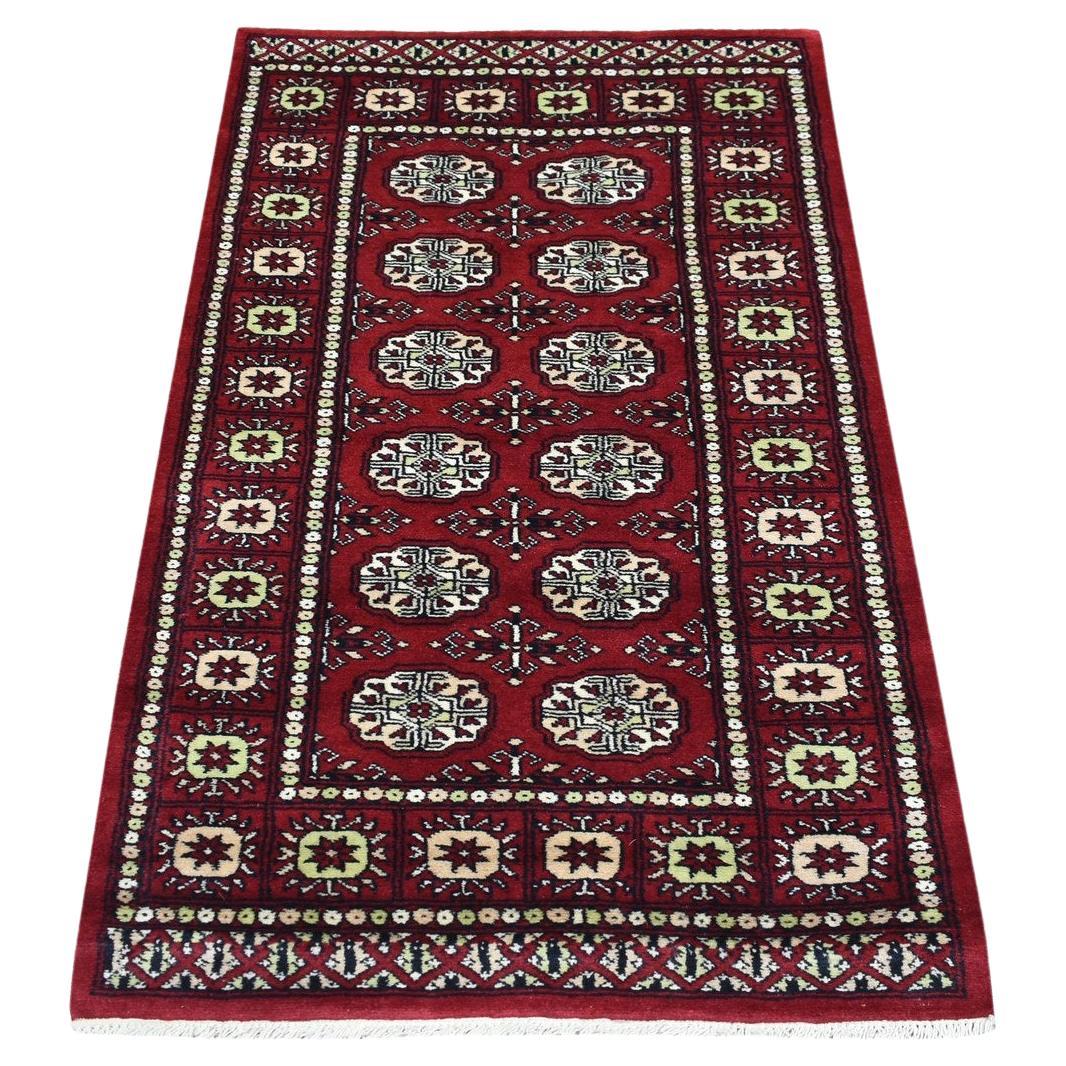 2
6 "x4
10" Mori Bokara Tapis noué à la main en pure laine rouge riche et profond