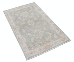 2.6x4.2 ft Handgeknüpftes Beige, Hellblau Oushak Akzentteppich mit Floralem Design