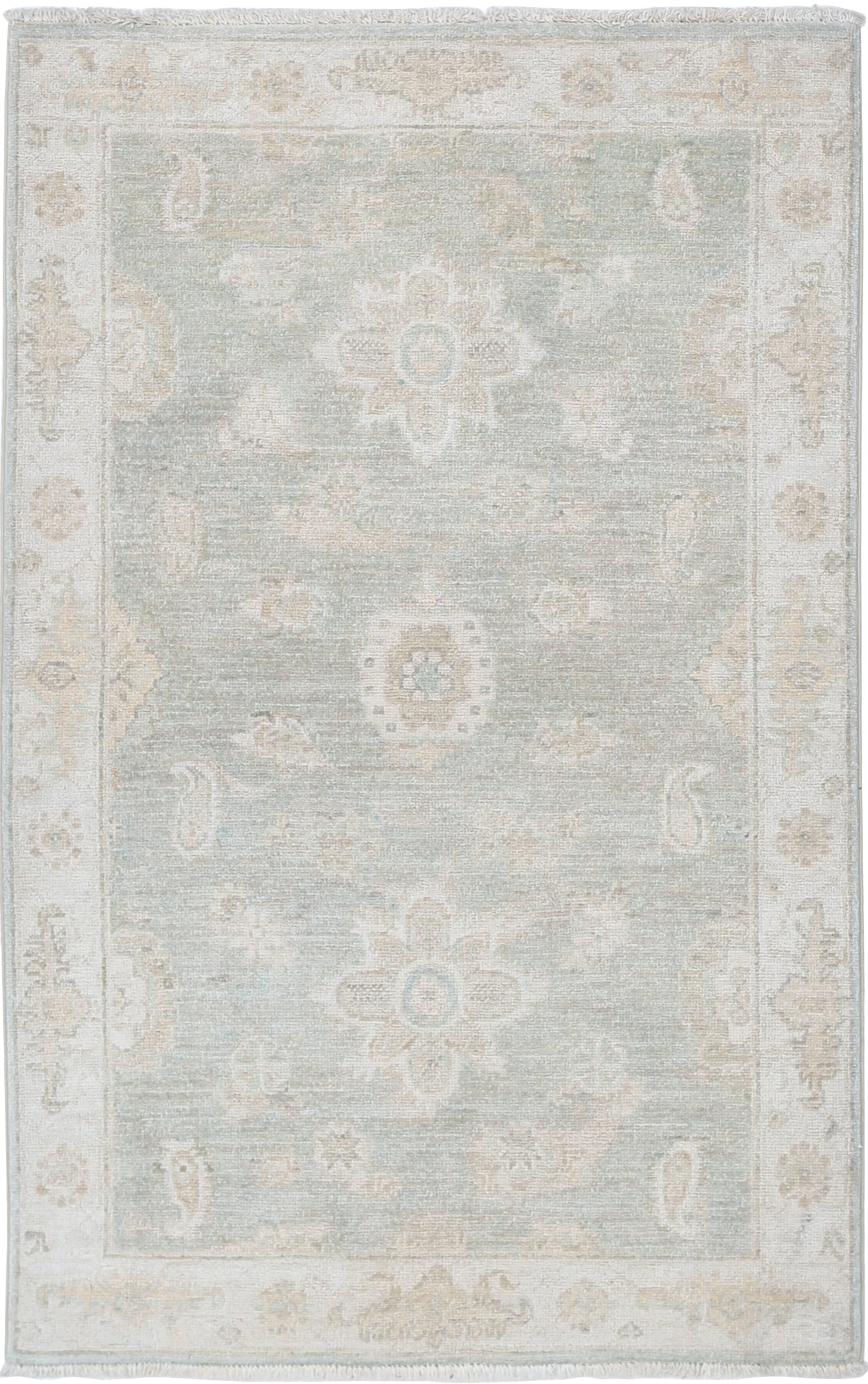2.6x4.2 ft Hand Knotted Beige, Light Blue Oushak Accent Rug with Floral Design