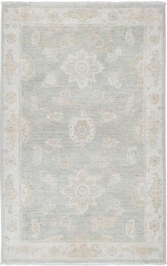 2.6x4.2 ft Handgeknüpftes Beige, Hellblau Oushak Akzentteppich mit Floralem Design