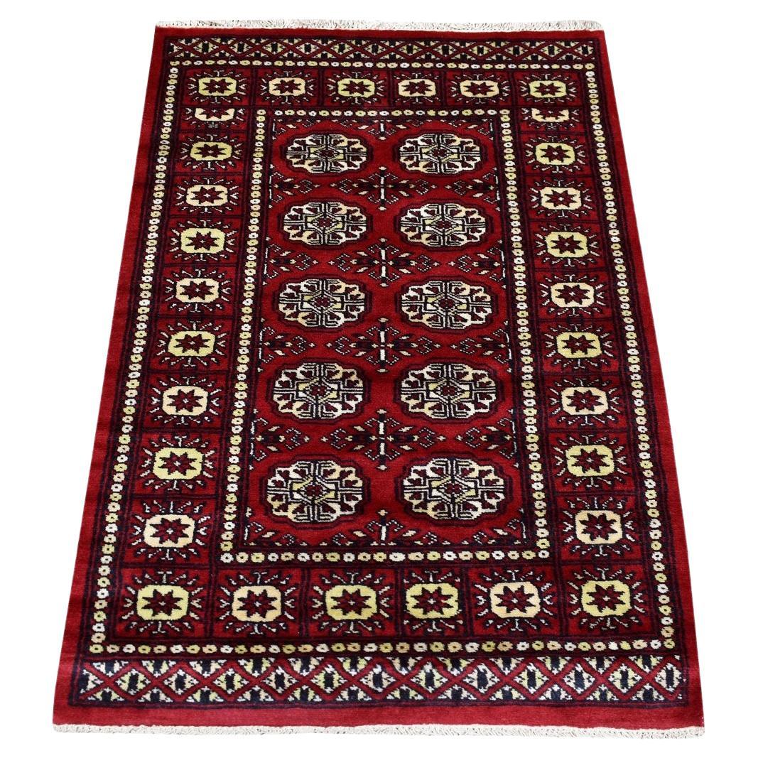 2
6"x4
2" Mori Bokara Deep and Rich Red Organic Wool Hand Knotted Oriental Rug