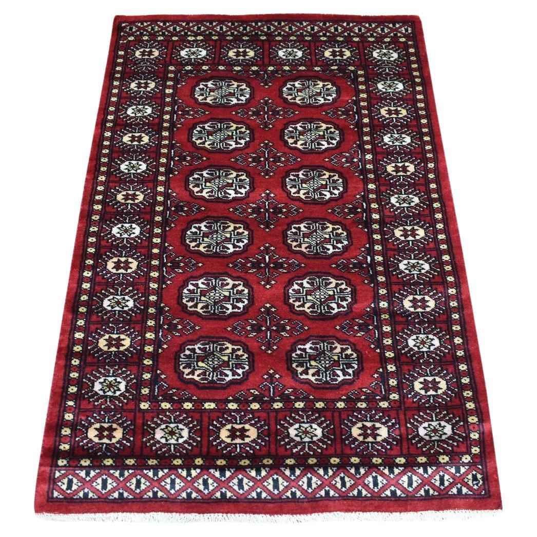 2
6"x4
3" Organic Wool Hand Knotted Mori Bokara Deep Red Oriental Rug For Sale