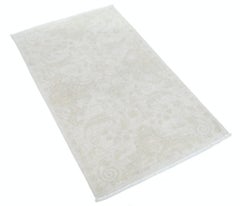 2.6x4.4 ft Handknotted Beige Turkish Wool Accent Rug with All-Over Floral Design