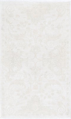 2.6x4.4 ft Handknotted Beige Turkish Wool Accent Rug with All-Over Floral Design