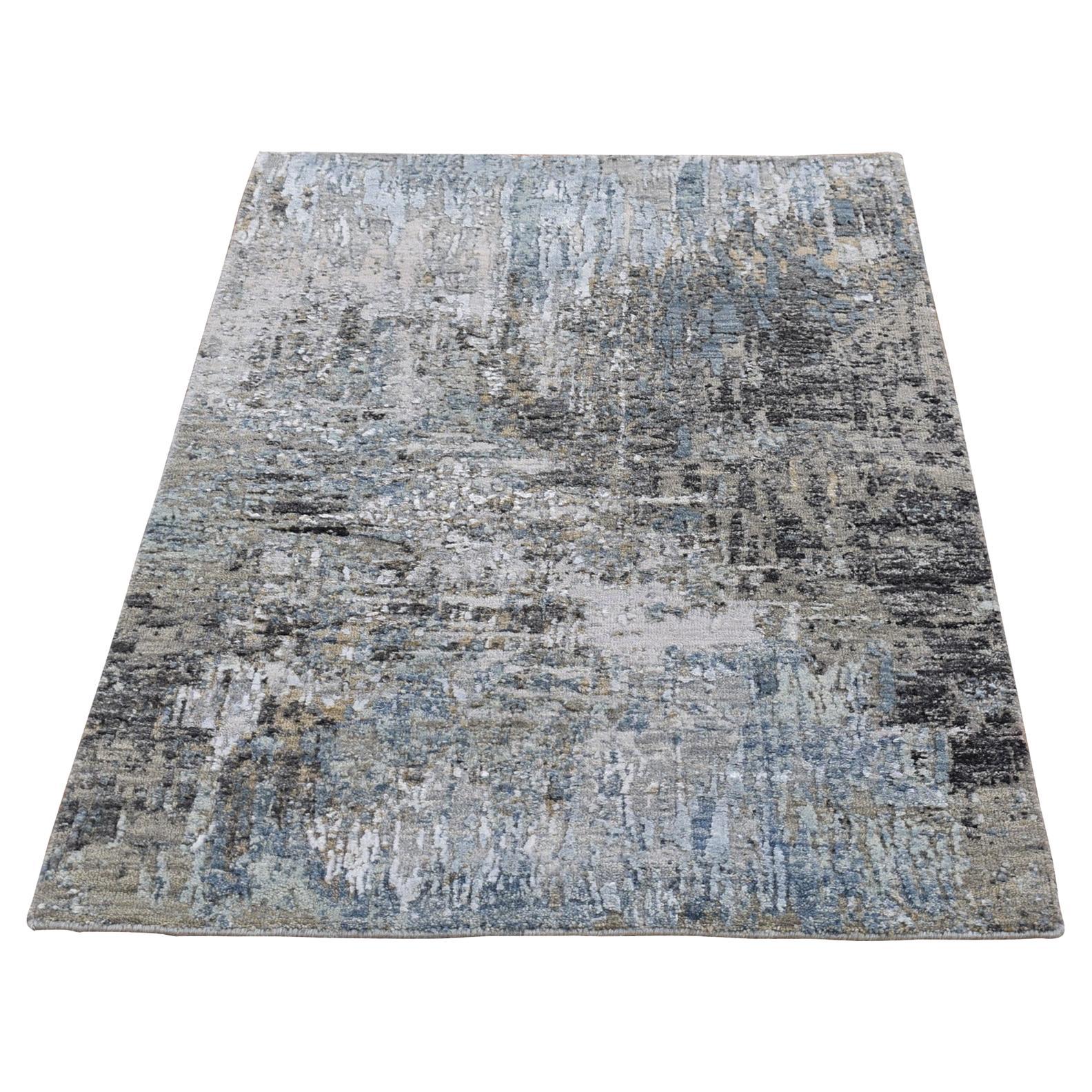 2'6 "x4'4" Grau Persisch Knoten mit abstraktem Design Wolle Denser Weave Teppich