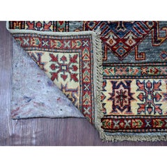 2'6 "x4'6" Misty Gray Super Kazak Medaillons Design Hand Knotted Wool Runner Rug