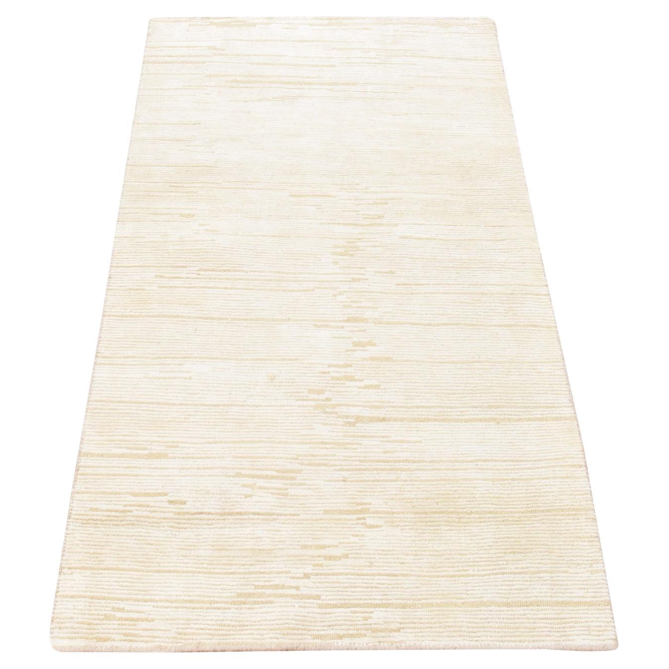 2'6"x4'8" Ivory Modern Oxidized Textured Wool Hand Knotted Short Runner Rug