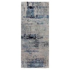 2'6 "x5'10" Tapis de course oriental en laine et soie nouée à la main, motif abstrait Silver-Blue