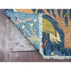 2'6"x5'10" Blue Peshawar Birds of Paradise Design Hand Knotted Wool Runner Rug