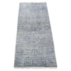 2'6"x5'10" Goose Gray Broken Persian Design Silk Hand Knotted Short Runner Rug