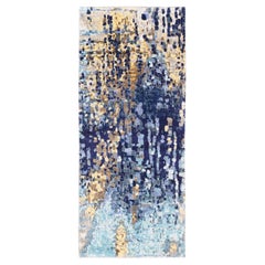 2'6"x5'10" Hand Knotted Blue Mosaic Design Wool and Silk Oriental Runner Rug