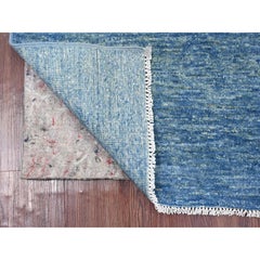 2'6"x5'10" Imperial Blue Plain Solid Pattern Hand Knotted Ghazni Wool Runner Rug