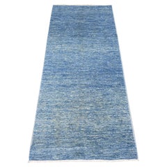 2'6"x5'10" Imperial Blue Plain Solid Pattern Hand Knotted Ghazni Wool Runner Rug