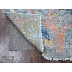 2'6"x5'10" Wales Gray Hand Knotted Peshawar Birds of Paradise Wool Round Rug