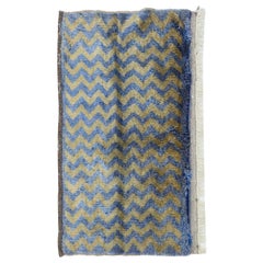 26 "x52" Tappeto turco blu Tulu fatto a mano negli anni '70 con Zig Design marrone chiaro