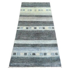 2'6"x5'5" Gray Afghan Kashkuli Gabbeh Design Pure Wool Hand Knotted Runner Rug