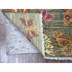 2'6"x5'7" Gray Afghan Peshawar Butterfly Design Hand Knotted Wool Runner Rug