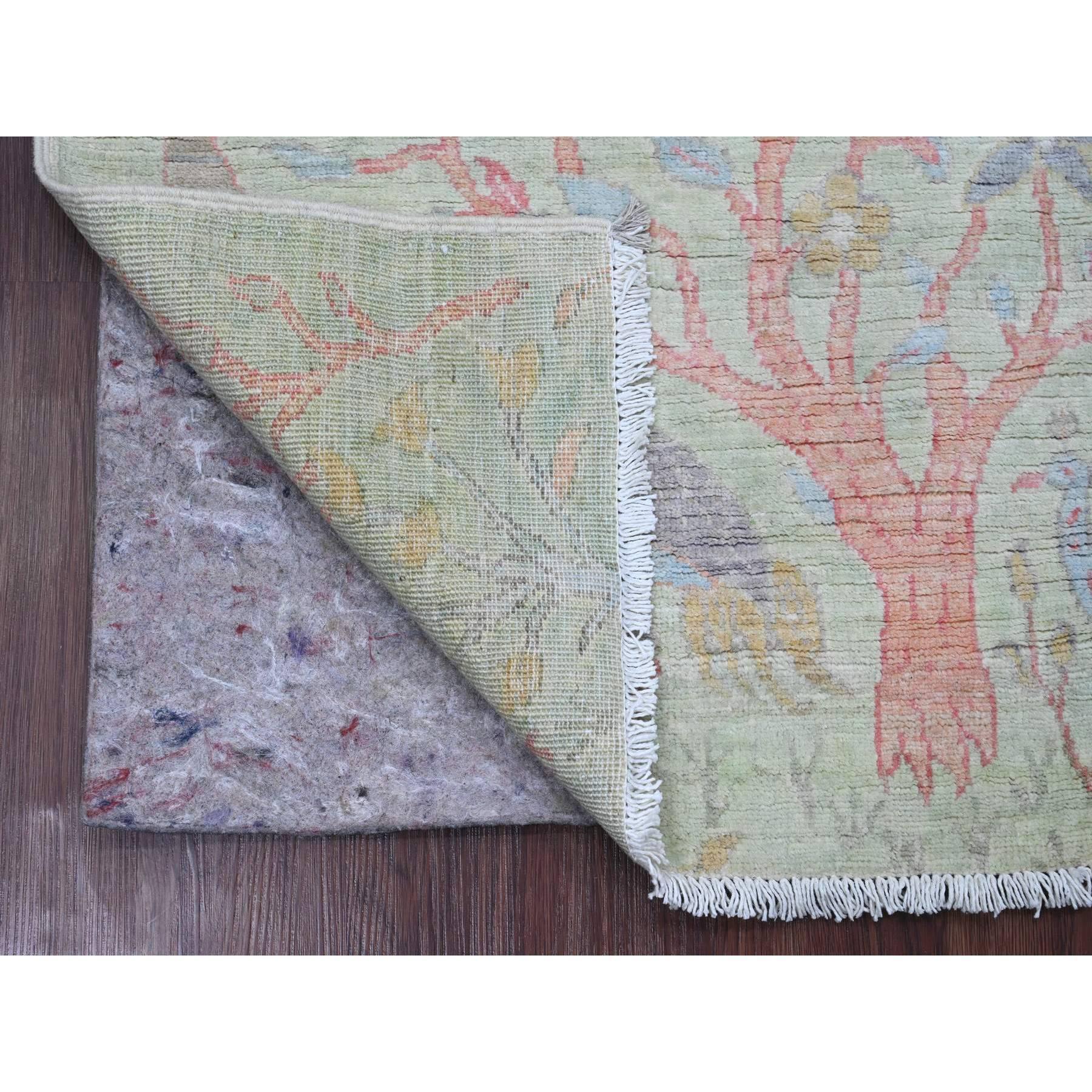Laurel Green, Hand Knotted, Afghan Peshawar with Birds of Paradise Design, Soft Wool, Veggie Dyes, Short Runner, Oriental Rug
Primary materials: Wool
Latex: No Pile 
height: 0.25 Inches
Style: Transitional
Primary color: Green
Secondary colors: