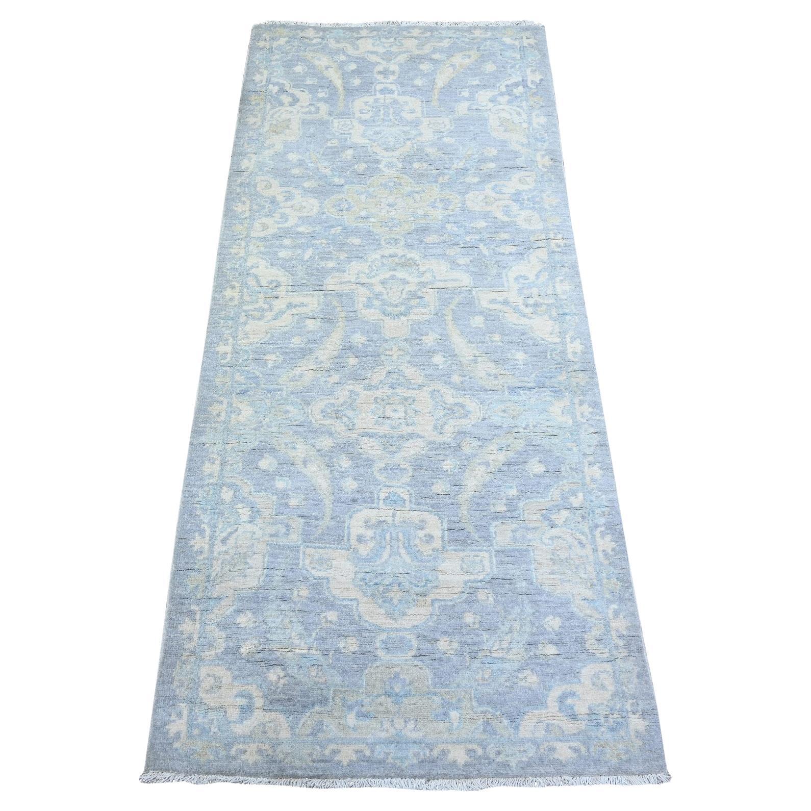 2'6 "x5'8" Blau Grau Weiche Wolle Handgeknüpft Feiner Peshawar Orientteppich