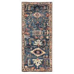 2'6"x5'8" Blue Northwest Zoroastrian with Gul Motif Hand Knotted Wool Runner Rug