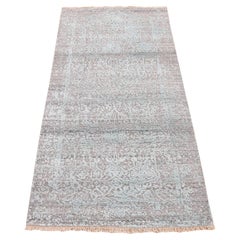 2'6 "x5'8" Grün Wolle und Seide Hand geknüpft Broken Persian Design Läufer Teppich