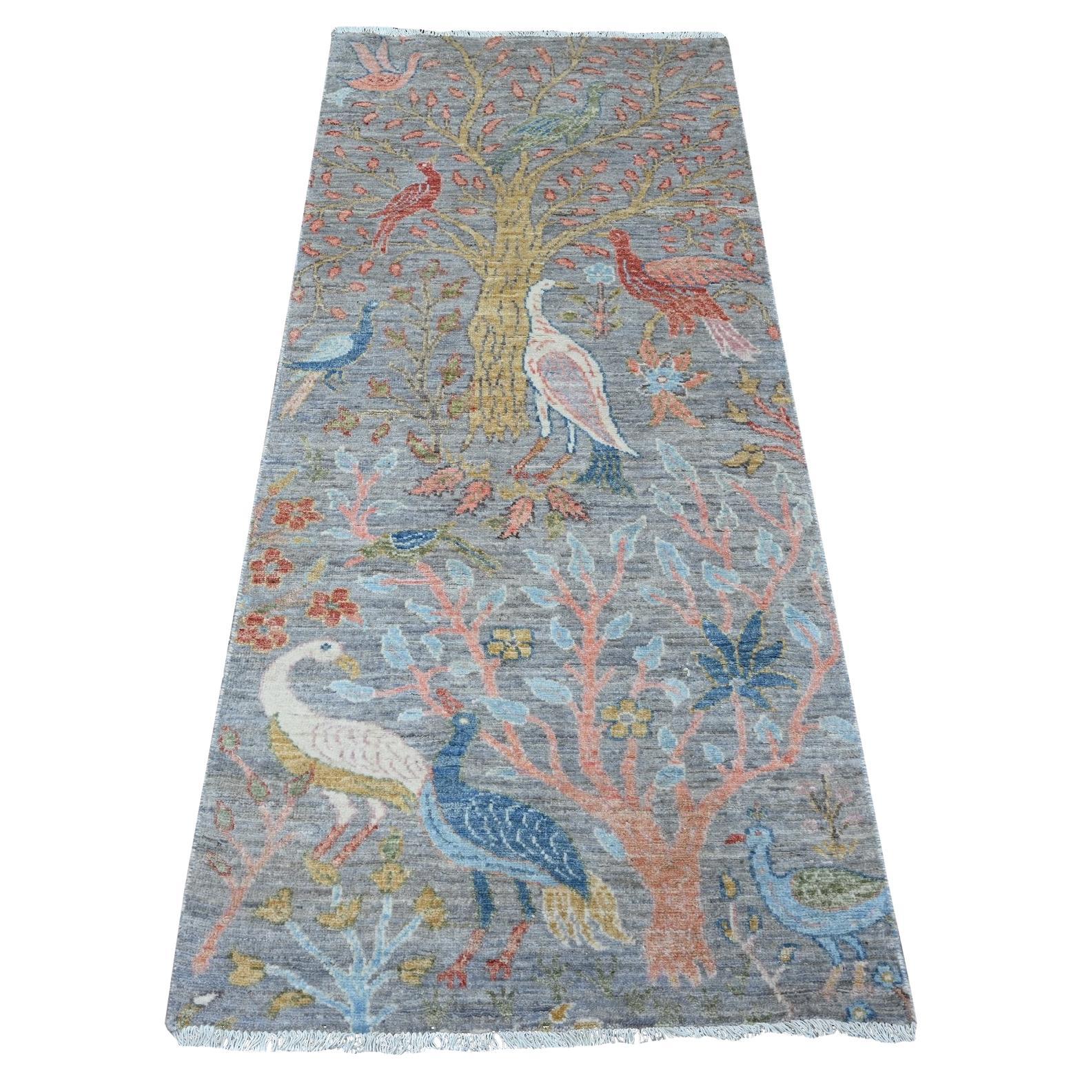 2'6 "x5'9" Dolphin Gray Hand geknüpft Peshawar Birds Paradise Läufer Orientteppich